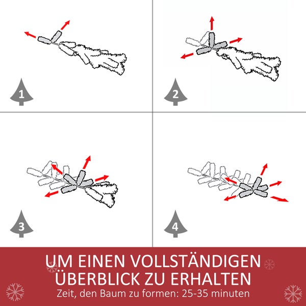 HOMCOM Künstlicher Weihnachtsbaum, 180 cm Christbaum mit Kunstschnee 800 Astspitzen faltbar Standfuß, für Weihnachtsfest, Indoor, Grün+Weiß