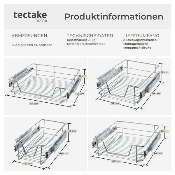 Produktinformationen zu Tectake Home Schubladen mit Maßen und technischen Daten