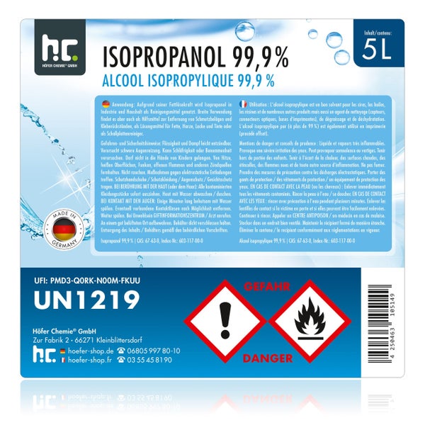 Isopropanol 99,9 Prozent im 5 Liter Kanister