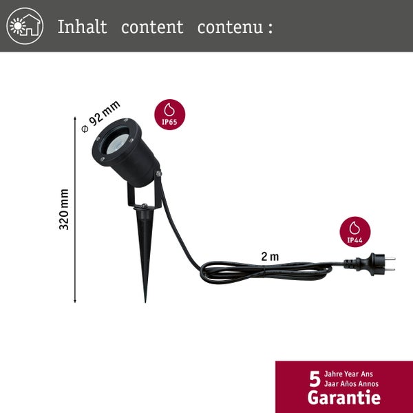 Paulmann LED Gartenstrahler mit Erdspieß, insektenfreundliches Licht, Schutzart IP65 und IP44, rostfreies Aluminium, 4,3 Watt, 320 Lumen.