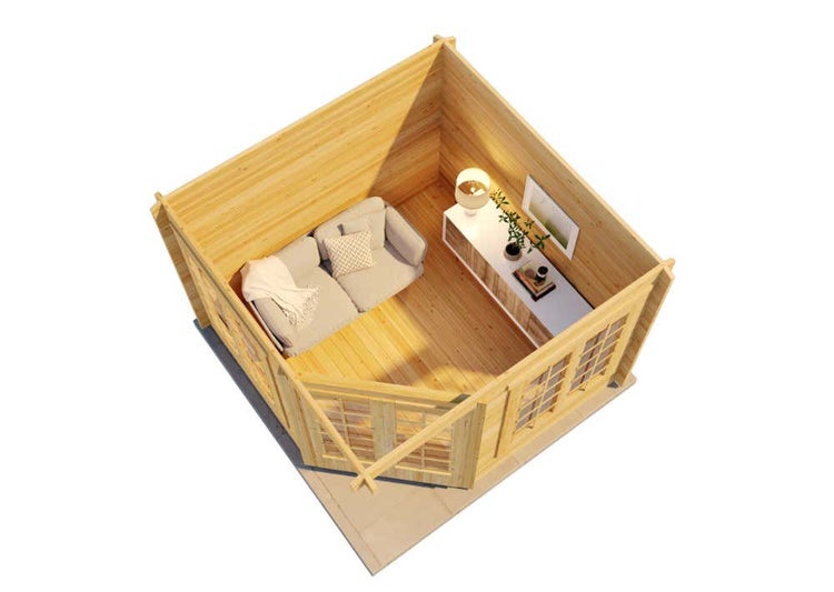 Alpholz 5-Eck Gartenhaus Josephine-40 A Gartenhaus aus Holz in Pinie, Holzhaus mit 40 mm Wandstärke, Blockbohlenhaus mit Montagematerial imprägniert 3x3m