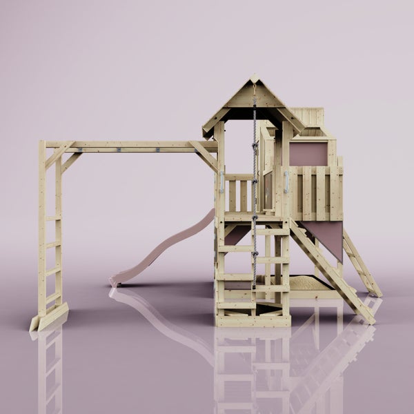 Spielturm mit Rutsche, Kletterwand und Sandkasten