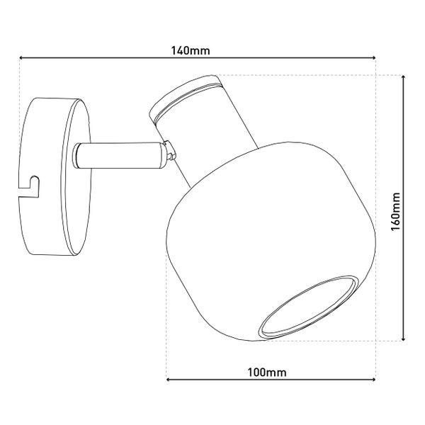 Technische Zeichnung einer Wandleuchte mit Abmessungen