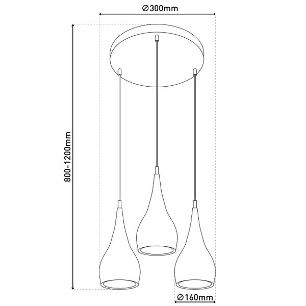 Pendelleuchte mit drei tropfenförmigen Lampenschirmen
