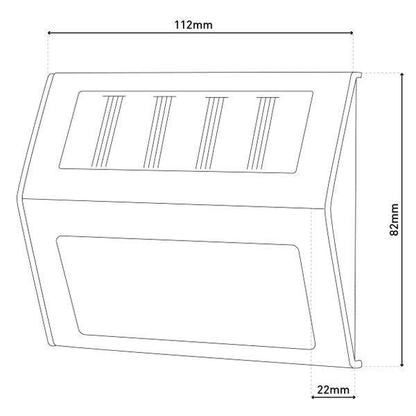 Abmessungen einer Wandleuchte: 112 mm breit, 82 mm hoch und 22 mm tief