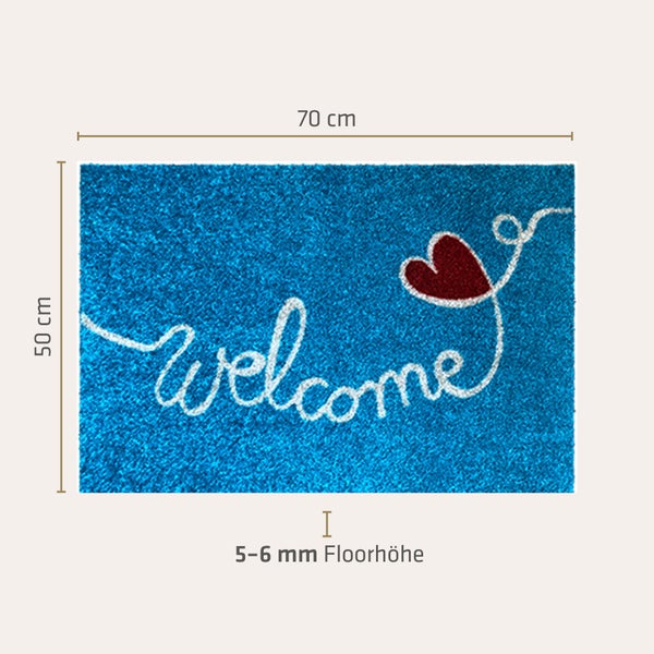 Akzente Listen Lovely Welcome - Turquoise 50 x 70 cm, Polyamid & TPE, rutschfest, trittschalldämmend, PVC-frei.