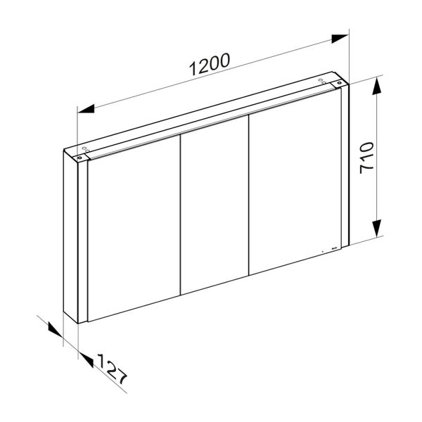KEUCO Royal Mia Aufputz-LED-Spiegelschrank 120cm, 3 Türen, Seiten verspiegelt