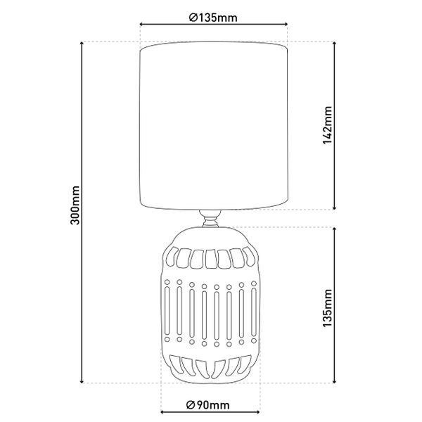 Skizze der Tischleuchte mit Abmessungen