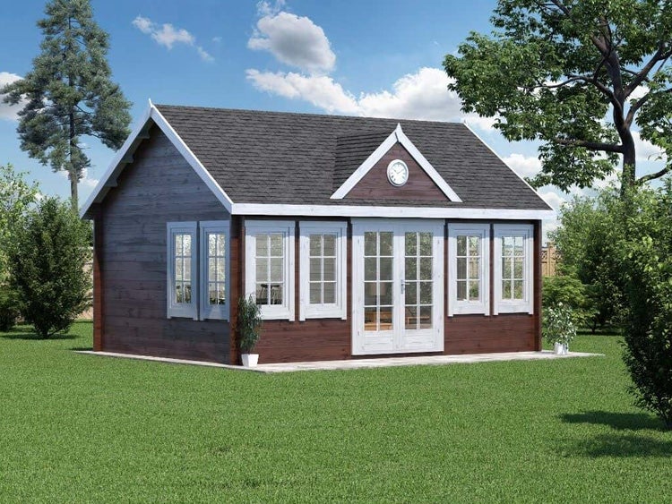 Alpholz Gartenhaus CLOCKHOUSE® XL Gartenhaus aus Holz in Pinie, Holzhaus mit 44 mm Wandstärke, Blockbohlenhaus mit Montagematerial imprägniert 5,5x4m