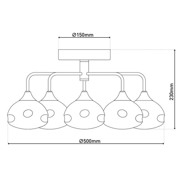 Zeichnung einer Lampe mit den Maßen 150 mm, 230 mm und 500 mm