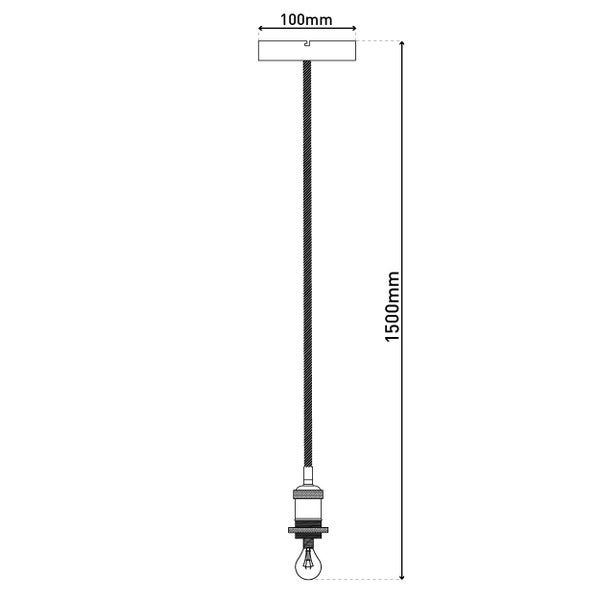 Technische Zeichnung einer Pendelleuchte mit den Maßen 100 mm mal 1500 mm.