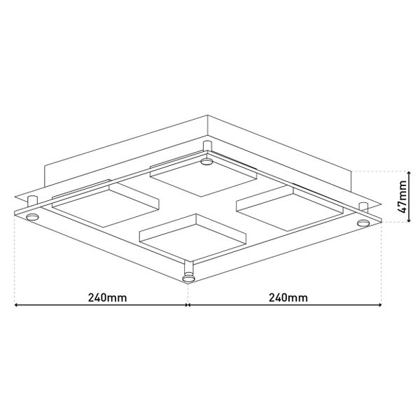 Technische Zeichnung einer Deckenleuchte mit Maßangaben