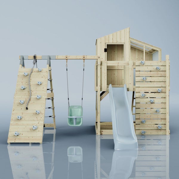 Spielturm mit Rutsche, Schaukel und Kletterwand für Kinder