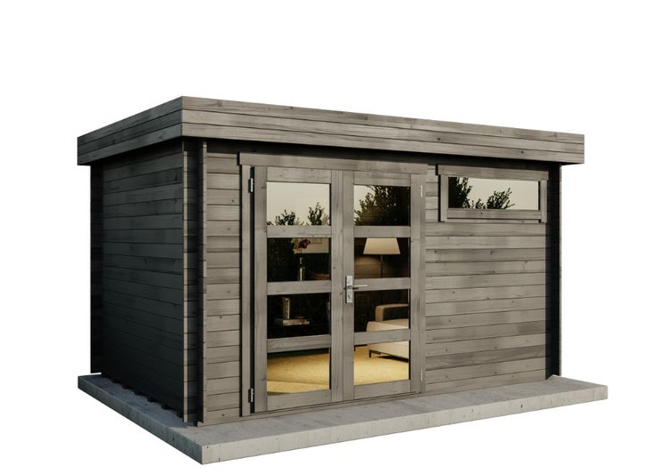 Holzgartenhaus mit Glastür und Fenster