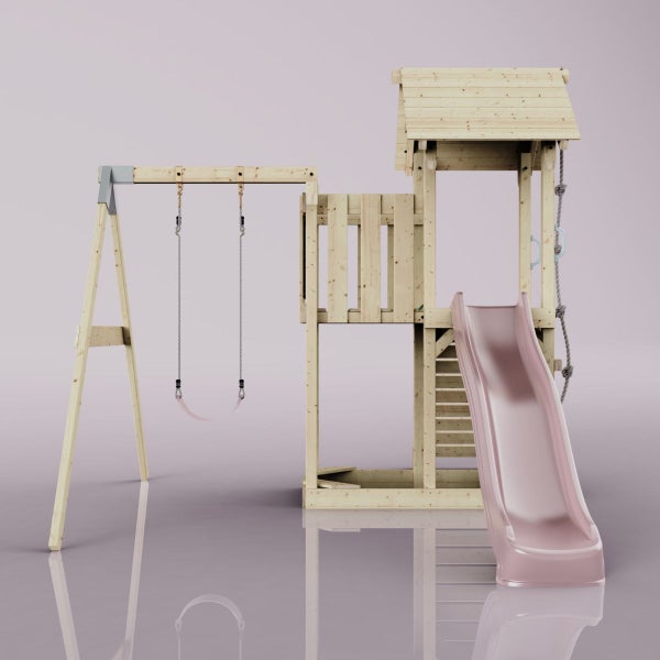 Spielturm mit Schaukel, Rutsche und Kletterleiter aus Holz