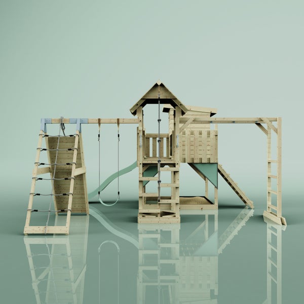 Holzspielplatz mit Rutsche, Schaukel und Kletterwand für den Außenbereich