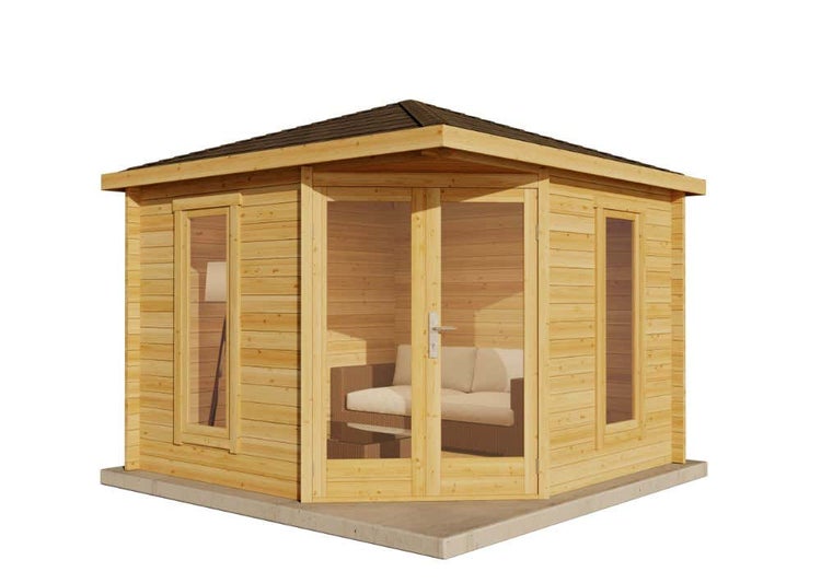 Alpholz 5-Eck Gartenhaus Liwa Compact Gartenhaus aus Holz in Pinie, Holzhaus mit 40 mm Wandstärke, Blockbohlenhaus mit Montagematerial imprägniert 3x3m