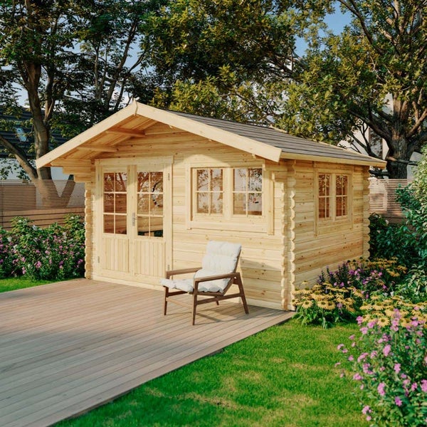 Gartenhaus Gabriel-34 mit Fußboden aus Holz, Gerätehaus 400x300, 10,07 m², 34 mm Wandstärke - Naturbelassen