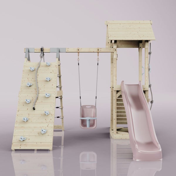 OutdoorToys Spielturm Trondheim aus Holz in Rosa Babyschaukel