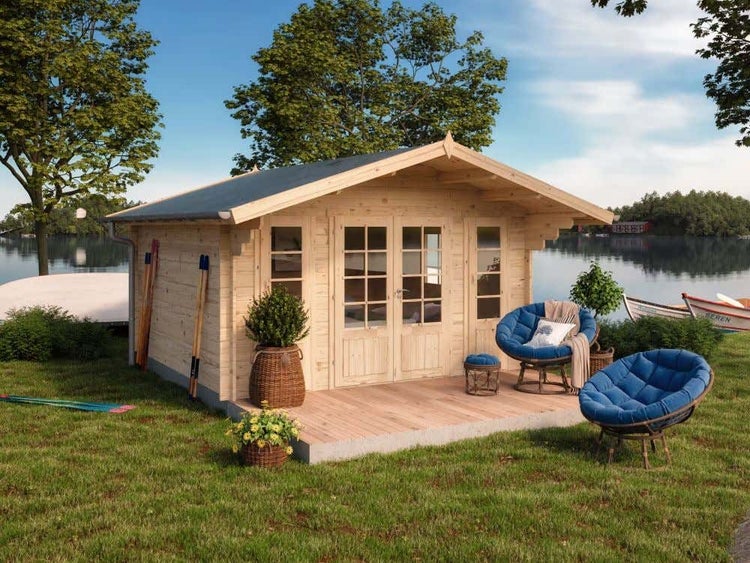 Alpholz Schwedenhaus Vaxholm Gartenhaus aus Holz, Holzhaus mit 34 mm Wandstärke Blockbohlenhaus, Naturbelassen