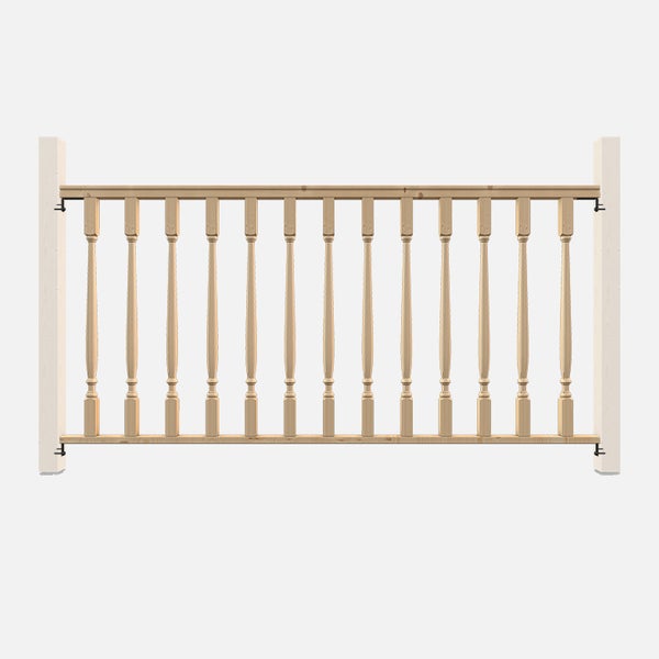 Holzgeländer mit gedrechselten Balustern, Handlauf und Untergurt für Brüstungen.