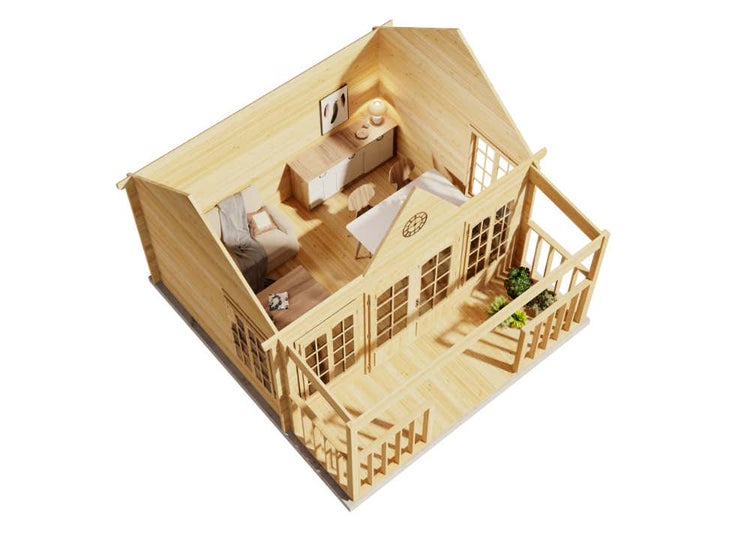 Alpholz Gartenhaus CLOCKHOUSE® Oxford 44 ISO Gartenhaus aus Holz in natur, Holzhaus mit 44 mm Wandstärke inklusive Terrasse, Blockbohlenhaus mit Montagematerial imprägniert 4,2x3,2m