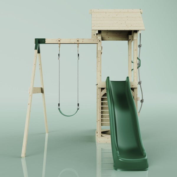 Spielturm mit Schaukel, Rutsche und Kletterseil