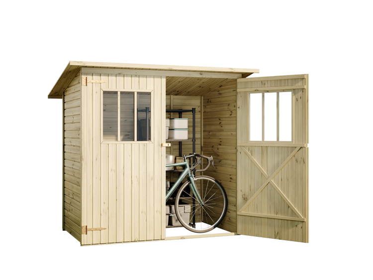 Alpholz Gerätehaus Zimowit 14 Gerätehaus aus Holz, Geräteschrank mit 14 mm Wandstärke, Gartenhaus mit Montagematerial, Naturbelassen 2,2x1,5m