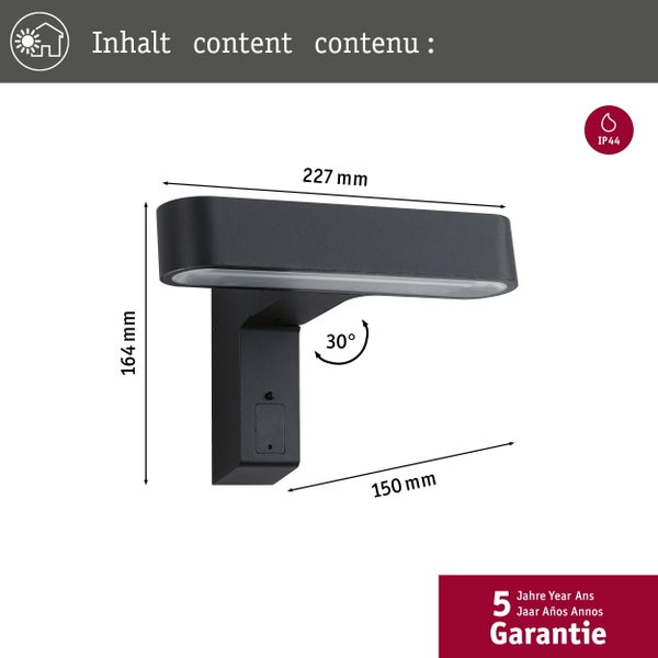 LED Wandleuchte für den Außenbereich mit Bewegungssensor, 7,5 Watt, 700 Lumen, Schutzart IP44, Maße 227 x 150 x 164 Millimeter, von Paulmann.