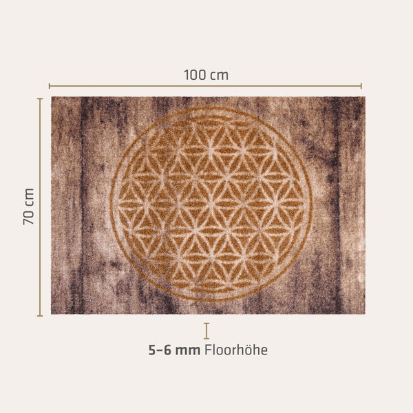 Akzente Listen Flower of Life Fußmatte 70x100 cm, Polyamid Monofilament, TPE rutschfest, bürstend, wetterbeständig, trittschälldämmend, PVC-frei, Fußbodenheizung geeignet, abriebfest