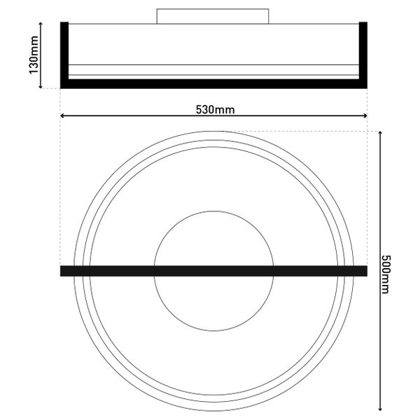 Technische Zeichnung eines runden Pflanzgefäßes mit den Maßen 530 mm Breite und 500 mm Höhe