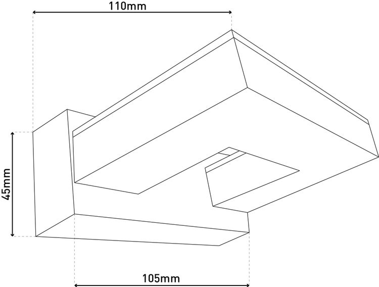 Technische Zeichnung eines Winkels mit den Maßen 45 mm, 105 mm und 110 mm.