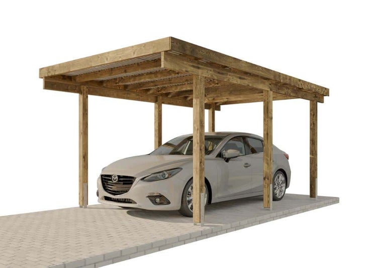 Alpholz Einzelcarport Sardinien Carport aus Holz, Unterstand Überdachung, Naturbelassen 3x5m