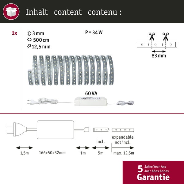 MaxLED 1000 Basis Set 1,5 Meter LED Streifen zur indirekten Beleuchtung eines Wohnzimmers mit Schutzabdeckung.