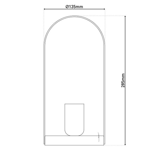 Technische Zeichnung einer Wandleuchte mit den Maßen 135 Millimeter Durchmesser und 285 Millimeter Höhe