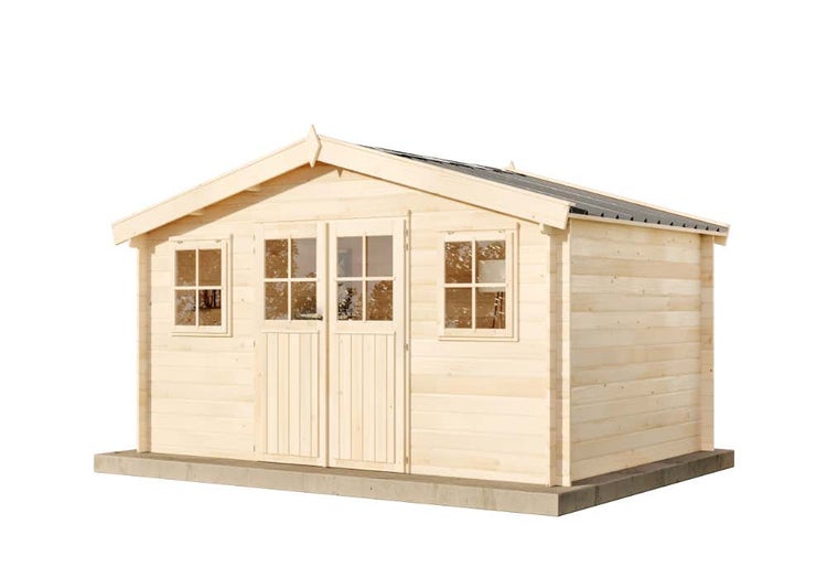 Alpholz Gerätehaus Montreal Gartenhaus aus Holz, Holzhaus mit 28 mm Wandstärke, Blockbohlenhaus mit Montagematerial, Naturbelassen 4,4x4,1m