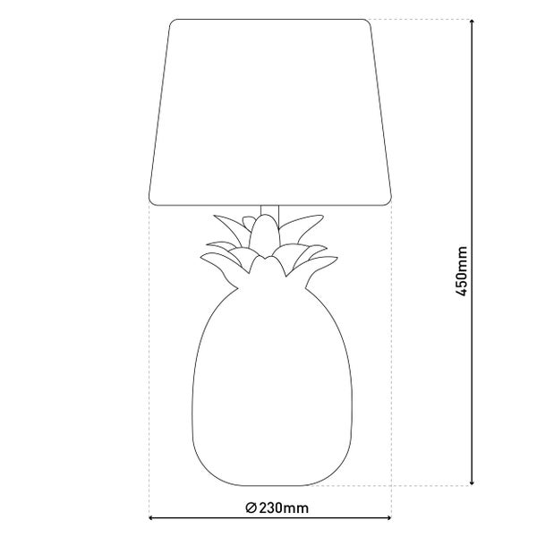 Technische Zeichnung einer Ananas-Tischleuchte mit den Maßen 450 mm Höhe und 230 mm Durchmesser.