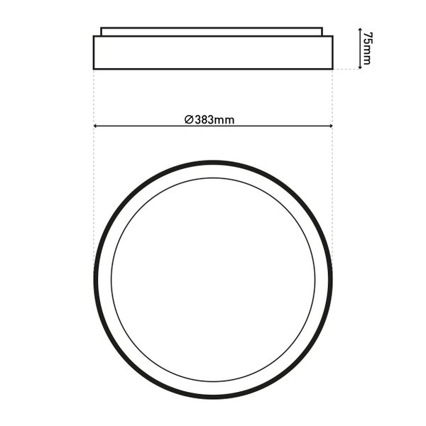 Zeichnung eines runden Objekts mit einem Durchmesser von 383 Millimeter und einer Höhe von 75 Millimeter