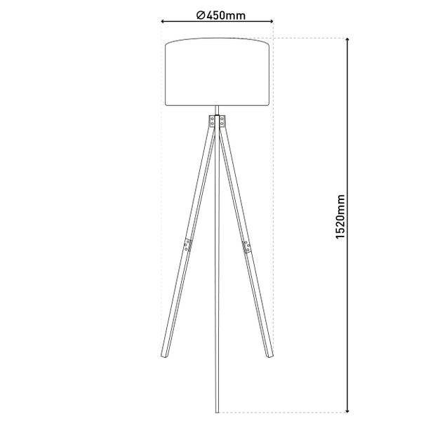 Abmessungen einer Stehlampe: Höhe 1520 mm, Durchmesser Lampenschirm 450 mm.
