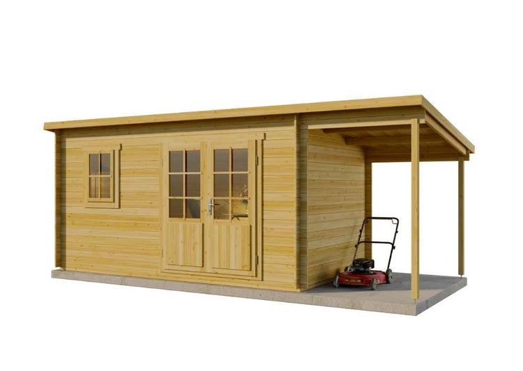 Alpholz Gartenhaus York mit Schleppdach aus Holz Gartenhaus mit 28 mm Wandstärke Gartenhütte Geräteschuppen Flachdach