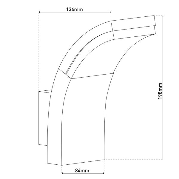 Technische Zeichnung eines Eckprofils mit den Maßen 134 mm, 198 mm und 84 mm.