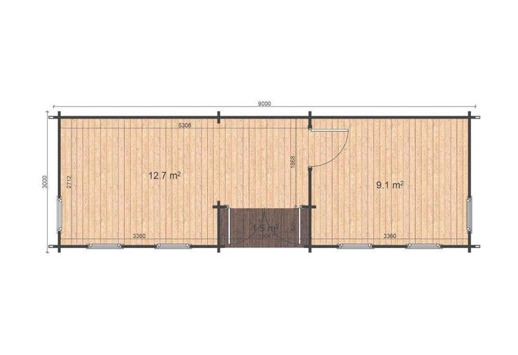 Alpholz Gartenhaus Helmand Gartenhaus aus Holz, Holzhaus mit 44 mm Wandstärke, Blockbohlenhaus mit Montagematerial, Naturbelassen 9,2x3,3m