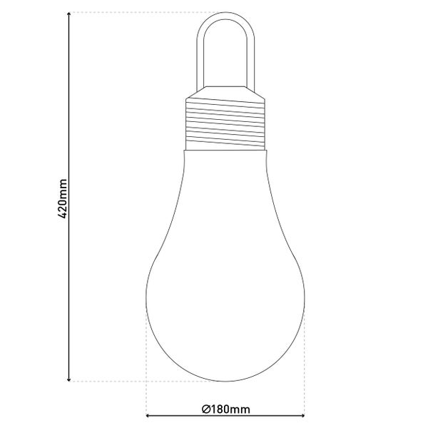 Technische Zeichnung einer Lampe mit den Maßen 420 mm Höhe und 180 mm Durchmesser