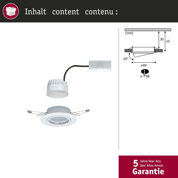 LED Einbauleuchte Base Coin Einzelleuchte schwenkbar rund 90 mm 20° Coin 5W 370lm 230V 3000K Weiß