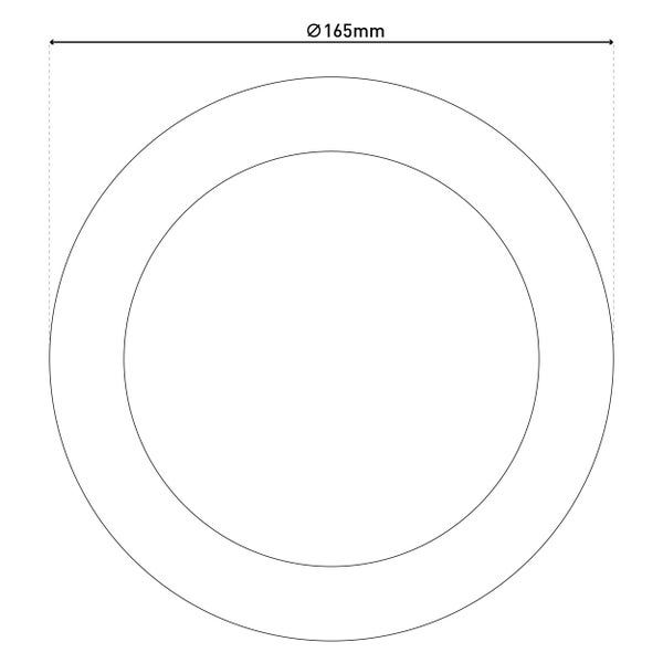 Technische Zeichnung eines Rings mit einem Durchmesser von 165 Millimetern