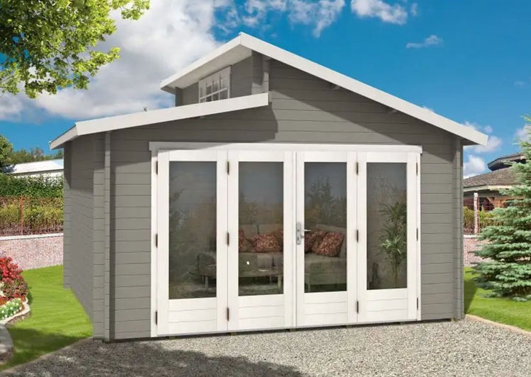 Alpholz Gartenhaus Lausitz-40 ISO mit Falttür aus Holz Holzhaus, 40 mm Wandstärke, Blockbohlenhaus - Mit Schutz-Imprägnierung (Pinie)