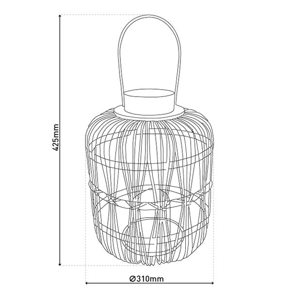 Technische Zeichnung einer Laterne aus Metall mit einer Höhe von 425 Millimeter und einem Durchmesser von 310 Millimeter.