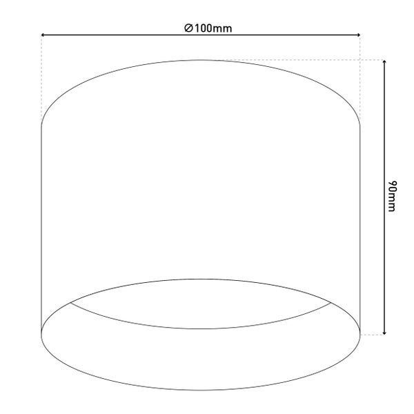 Zeichnung eines Zylinders mit den Maßen 100 mm Durchmesser und 90 mm Höhe