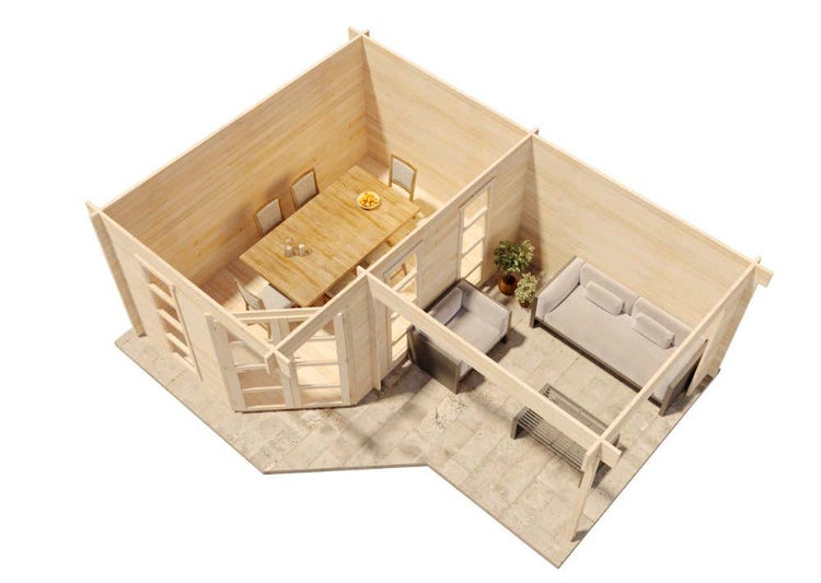 Alpholz 5-Eck Gartenhaus Lindau-40 mit Anbau aus Massiv-holz, Gerätehaus mit 40 mm Wandstärke, Garten Holzhaus inklusive Montagematerial, Geräteschuppen Größe: 442 x 618 cm, Flachdach