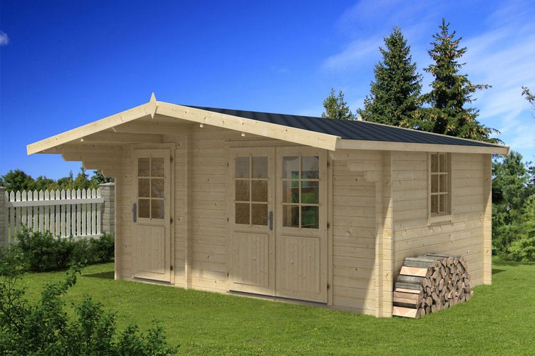 Alpholz Gartenhaus Brüssel ISO Gartenhaus aus Holz, Holzhaus mit 44 mm Wandstärke FSC zertifiziert, Blockbohlenhaus mit Montagematerial, Naturbelassen 4,7x3,2m